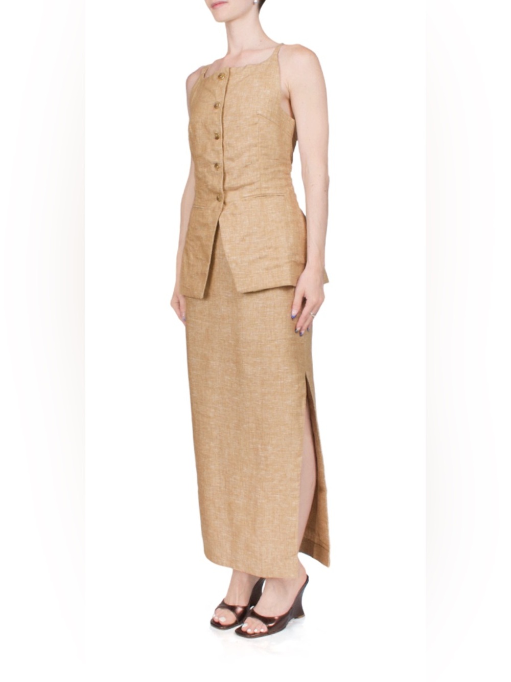 POSSE 100% Linen Nancy Pencil Skirt in Walnut Size XXS VGUC - Picture 3 of 8